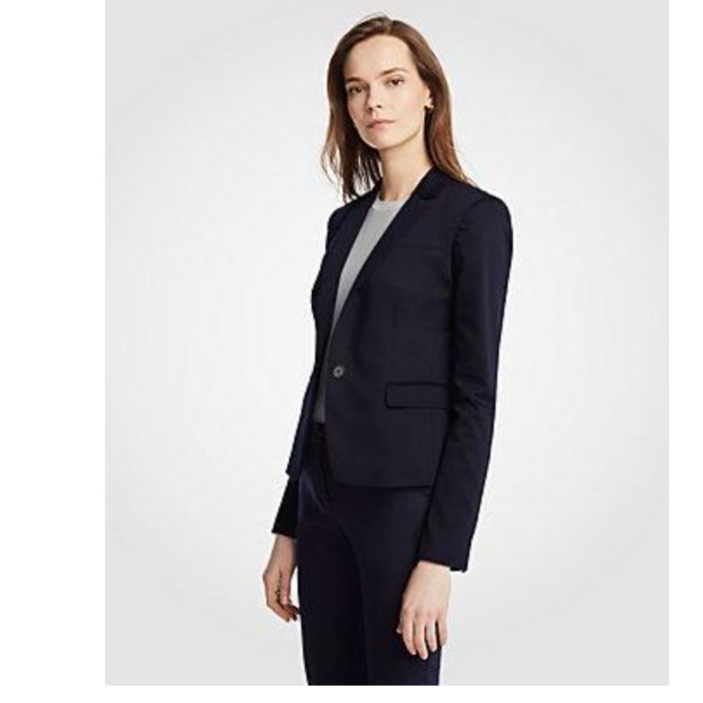 Ann Taylor Cotton Sateen One Button Perfect Blazer in Navy